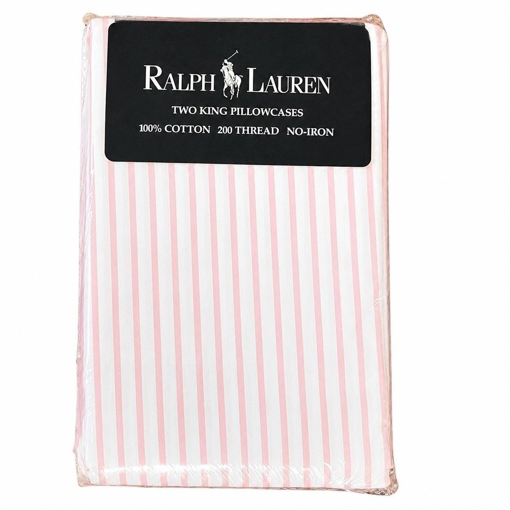 Ultra Rare 1987 Ralph Lauren NASSAU STRIPE PINK King Pillowcases NOS Clean USA